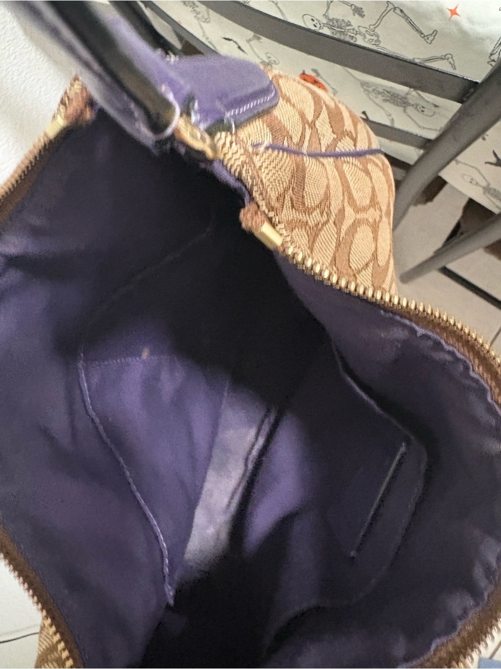 Coach Brown Signature Jacquard Shoulder Bag with Purple Stripe - Picture 3 of 3